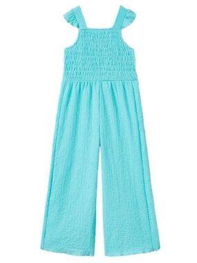 Zara Girl’s Aqua Smocked Wide-Leg Jumpsuit Size 8